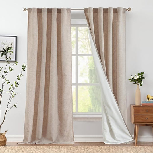 jinchan Taupe Lined Linen Blend Curtains for Closet 108 Inch Extra Long 2 Panels for Floor to Ceiling, 38 Inch Wide Drapes with Rod Pocket Back Tab(38W x 108L, Taupe)