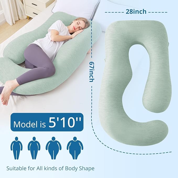 Sasttie Pregnancy Pillow Cooling, Cooling Pregnancy Pillow for Sleeping, Cooling Maternity Pillows for Pregnant Women, Pregnancy Must Haves U-Shaped Full Body Pillow with Cooling Cover, Green