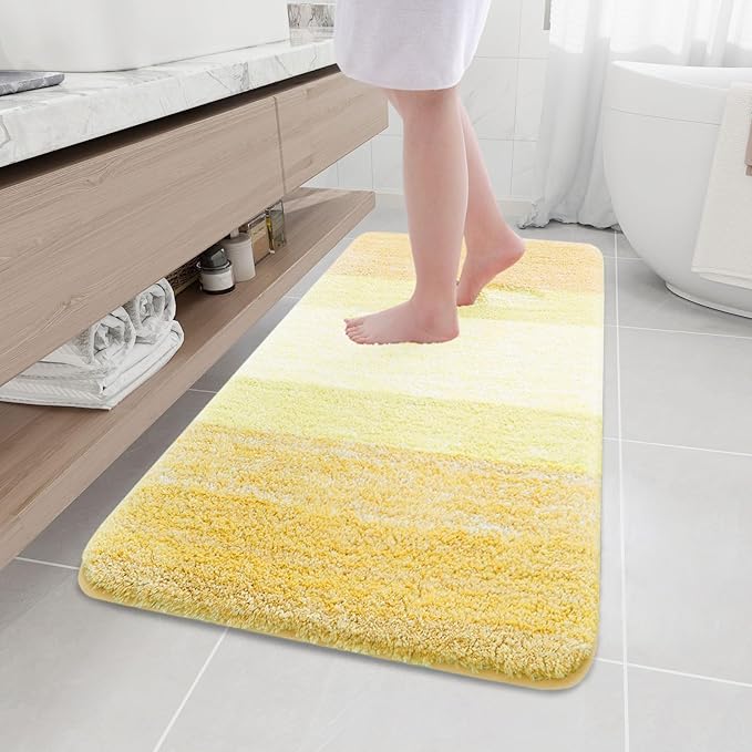 Arotive Microfiber Bathroom Rugs, Shaggy Soft and Absorbent Bath Rug, Non-Slip, Thick Plush Machine Washable Dry Bath Mats for Bathroom, Tub and Shower, 47x24, Light Yellow