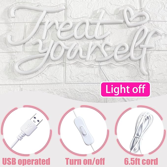 Treat Yourself Neon Sign for Wall Decor, LED Pink Neon Sign Treat Yourself Light with Heart, Room Decorations for Bedroom, Birthday Party, Wedding, Salon, Bar, Esthetician, Home, Girl Cave
