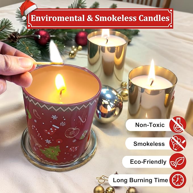 Christmas Scented Candles - ASTRAEA Winter Holiday Jar Candles for Home Scented, Up to 50 Hours Burning Time | 100% Natural Soy Wax | Ideal Christmas Aromatherapy Candles Gift