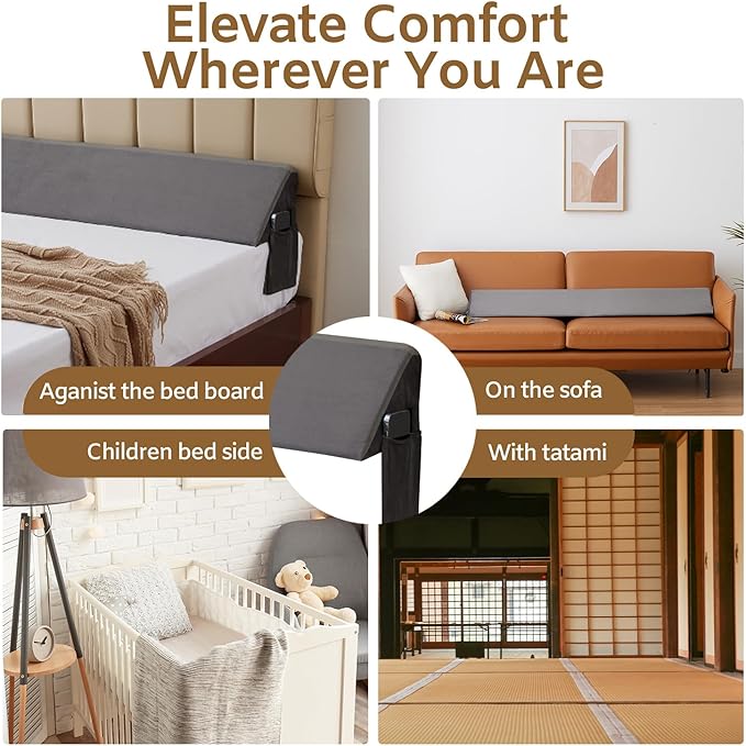 King Bed Wedge Pillow for Headboard, Foam Headboard Pillow, Bed Gap Filler, Mattress Gap Filler King - Fill The Gap (0-7") Between Headboard and Mattress (Short Plush, 76"x10"x6")