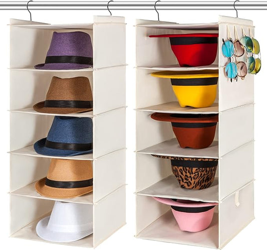 Hat Rack for Closet Organizer and Storage, Fedora Panama Trilby Cowboy Straw Hat Wide Brim Cap Holder, Hanging Organization 10 Shelves Easy to Install (Beige)