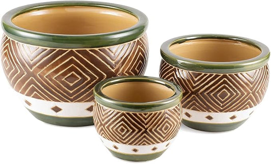 Gifts & Decor Ceramic Jade Garden Planters Flower Plant Pot Set, 3-Piece