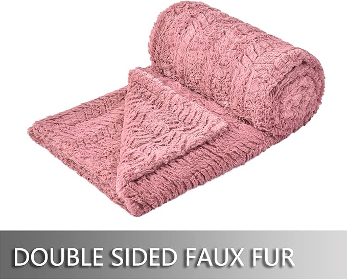 YUSOKI Luxury Faux Fur Throw Blanket(Without Pillows) 2 Layers,3lb,All Ages,Home Decoration, (Pink,50" x 63")