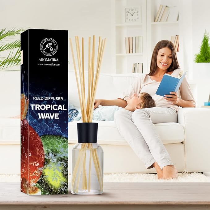 Reed Diffuser Tropical Wave 3.4 Fl Oz (100ml) - Room Diffuser with Exotic and Fresh Scent - Fragrance Diffuser with Rattan Sticks - Room Freshener - Scented Diffusers - Home Fragrance