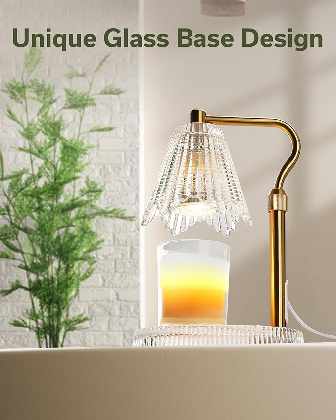 Candle Warmer Lamp with Timer & Dimmer, Glass Candle Warmer for Jar Candles, 2 Bulbs, Height Adjustable Electric Wax Warmer for Elegant Home Decor