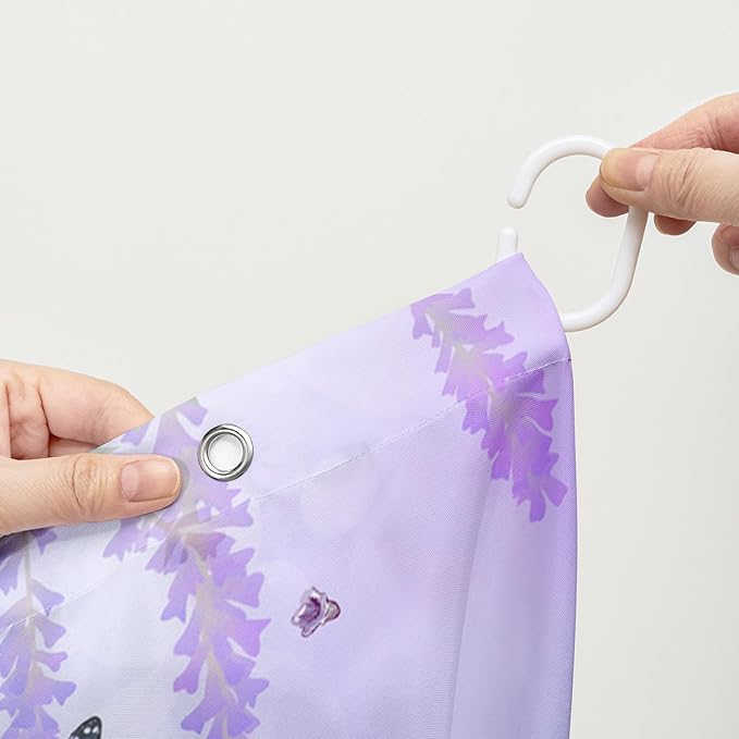 AILONEN Flying Butterfly Shower Curtain for Girl Women,Purple Lavender Flower Butterfly Floral Decor Bath Curtain 72" W*96" H Polyester Fabric Waterproof Bathroom Bathtub Curtain with 12 Hooks
