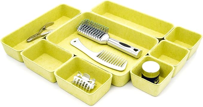 Welaxy Drawer organizers trays Felt storage bins office Desk Minimalist Lifestyle Natural Shallow Box 8-Piece back to school off to college gift solution (Linden green)