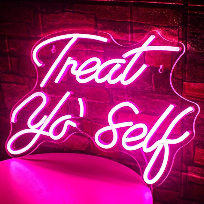 Gamerneon Treat Yourself Neon Sign Pink Led Word Neon Lights Usb Neon Light Signs for Bedroom Home Light Up Letter Neon for Birthday Party Gifts