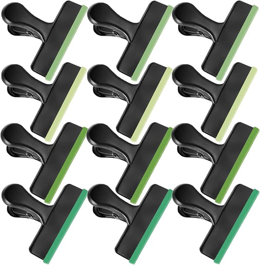 HOUSE AGAIN 12 Pack Stainless Steel Chip Bag Clips Covered with Green Silicone - NO More Sharp Edges - Color Coded for Food Bags - Air Tight Seal, Heavy Duty for Kitchen and Office, 3 Inches-Black