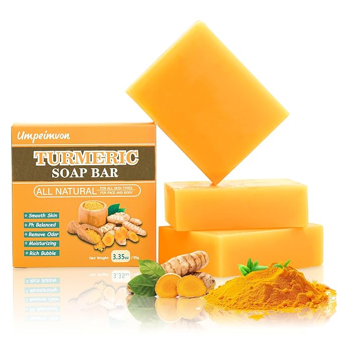3 Pack Turmeric Soap Bar for Face & Body Cleanser, Organic Turmeric Soap, Smooth Skin and Moisturizing, All Natural Tumeric Soap, Handmade Turmeric Face Soap Ginger Soap, 3.53oz × 3
