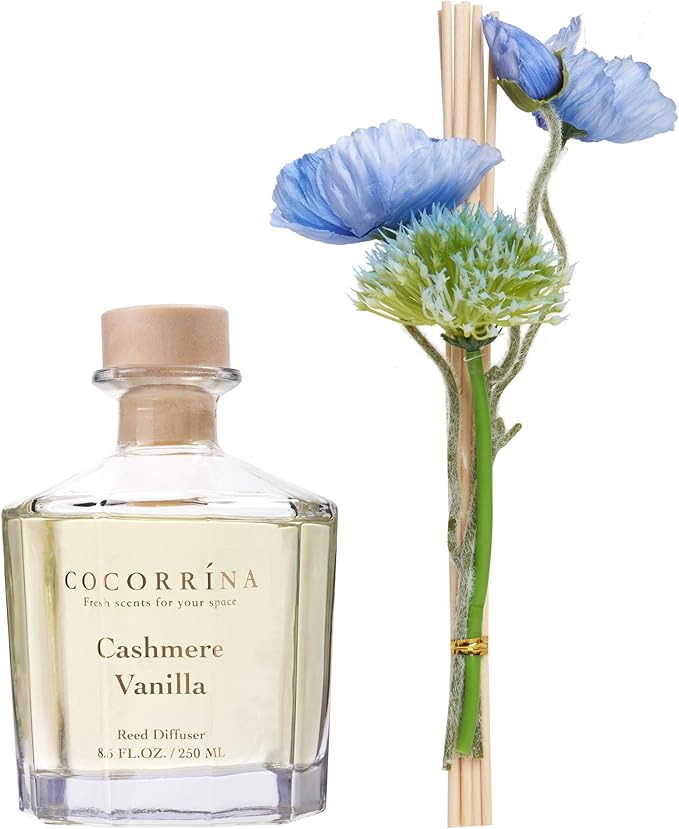 COCORRÍNA Reed Diffuser - Cashmere Vanilla Flower Reed Diffuser Set with 8 Sticks, Home Fragrance Reed Diffuser for Home Bedroom Office Bathroom Shelf Decor (Master Collection)
