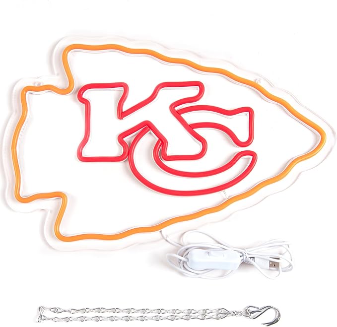 Chief Neon Sign for Wall Decor Football Neon Light for Man Cave or Garage Birthday Gifts for Men with Football or Rugby Team Logo Sign for Bar Dorm Party Game Room Size 16.1 * 10.6In(ZYLD058)