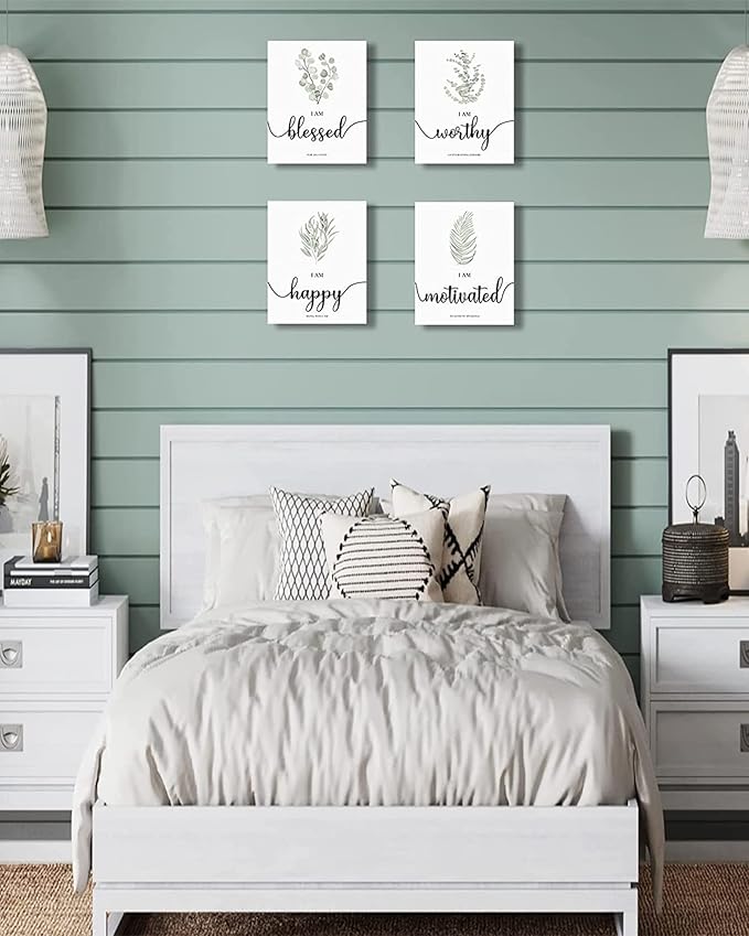 Drsoum Inspirational Framed Wall Art Boho Botanical Plant Wall Decor Motivational Quote Office Study Living Room Bedroom Decor Set of 4 8x10 inch (Wooden Frames)