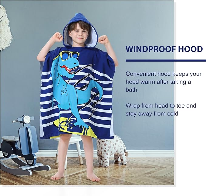 MOKANI Kids Hooded Poncho Towels, Soft & Absorbent Microfiber Beach Towel, Swimming Pool Changing Robe Bathrobe Bath Towel
