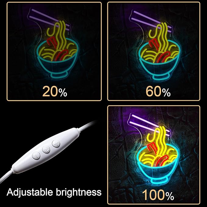 NOSUN Ramen Neon Light for Wall Decor - Noodle Sign for Kitchen, Restaurants, Fast Food - LED Light Up Wall Sign