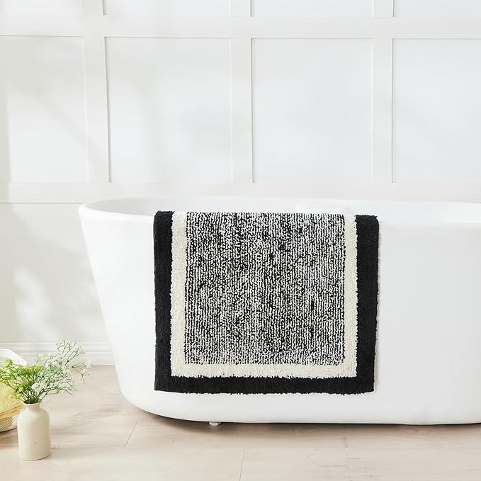 CozeCube Bath mats for Bathroom Non Slip, Fluffy Absorbent Microfiber Runner Bath mat Washable, Long Bath mat for Bathroom, Jet Black, 47" x 24"