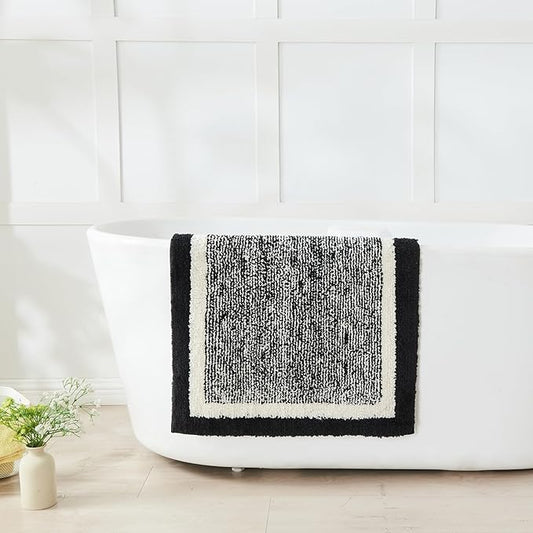 CozeCube Bath mats for Bathroom Non Slip, Fluffy Absorbent Microfiber Runner Bath mat Washable, Long Bath mat for Bathroom, Jet Black, 47" x 24"