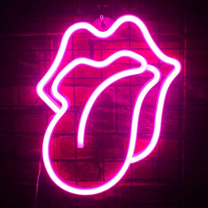 Gamerneon Lips Neon Sign LED Pink Lips Big Tongue Shaped Neon Signs for Wall Decor USB Neon Light Signs for Bedroom Bar Pub Hotel Christmas Wedding Party