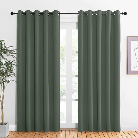 NICETOWN Room Darkening Draperies Window Curtain Panels, Dark Mallard, 2 Panels, W60 x L84 -inch, Thermal Insulated Grommet Room Darkening Curtains for Bedroom