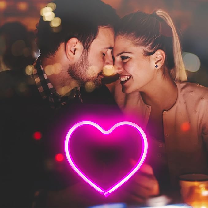 2-Pack Pink Heart Neon Sign, Neon Heart Lights Battery Operated or USB Powered Decoration Lamp, LED Wall Decoration Light for Mothers Day Decor Classroom, Dorm, Home, Wedding, Birthday and Party Décor