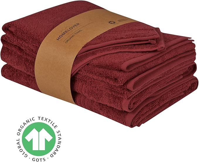 HOMELOVER 6 Piece Towel Set - 100% Organic Cotton, 2 Bath Towels, 2 Hand Towels, 2 Washcloths - 500 GSM, Hotel & Spa Quality, Soft, Quick Dry, Highly Absorbent Bathroom Essentials (Berry Red)