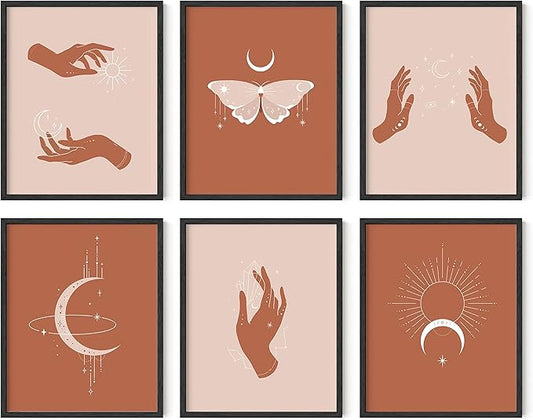 HAUS AND HUES Astrology Posters and Celestial Decor - Sun and Moon Art Astrology Wall Decor, Sun Wall at Posters Spiritual Boho Prints Wall Art, Astrology Wall Art Boho Art Prints (Black Frame, 8x10)