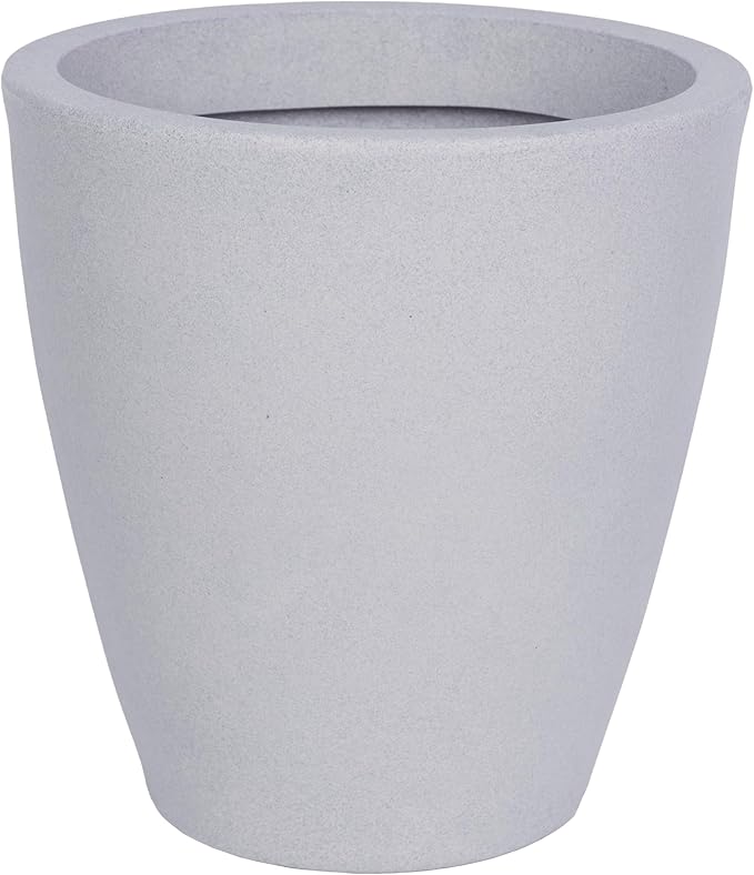 Elly Décor 12 inch Planter for Garden with Drainage, Large Round, Lightweight & Extremely Durable, Deck Indoor/Outdoor Plastic Pot, 12"x12"x7", Light Grey