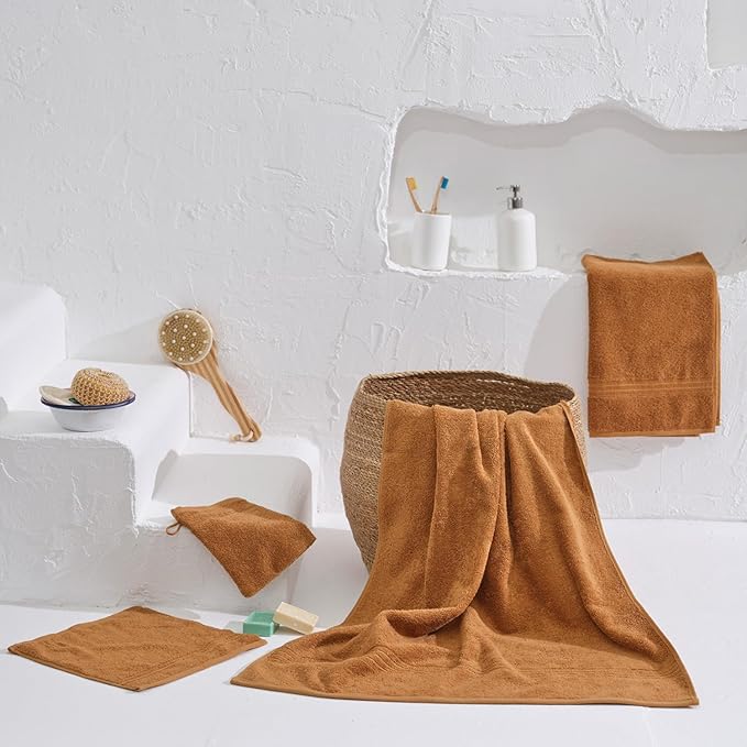 HOMELOVER 6 Piece Towel Set - 100% Organic Cotton 2 Bath Towels & 4 Hand Towels - 500 GSM, Hotel & Spa Quality, Soft, Quick Dry, Highly Absorbent Bathroom Essentials (Sahara Brown)