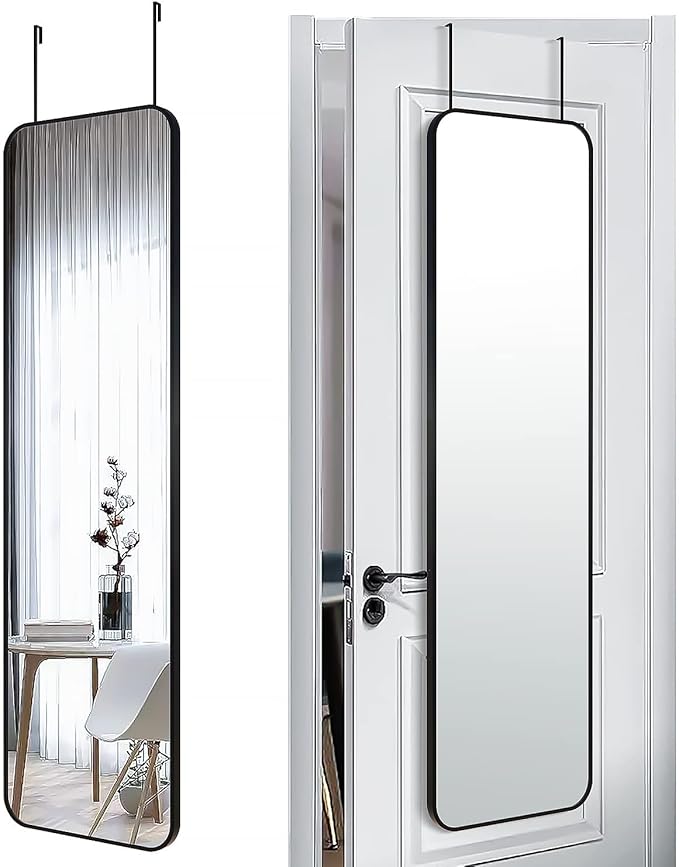 47x14 Mirror Rectangle Full Body Length Door Hanging Wall Mounted Metal Frame Dressing Make-up Mirrors for Entryway Bedroom Bathroom Living Room 47 14 inch Black