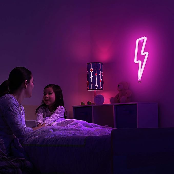 Lumoonosity Lightning Bolt Neon Signs, USB Powered Led Lightning Bolt Light with On/Off Switch, Lightning Neon Sign for Wall Decor, Hanging Led Signs, Neon Lights for Bedroom, Gaming Room Setup