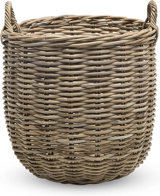 KOUBOO Rattan Kobo Round Storage Basket, Handwoven Rattan Basket with Handles, Organization & Home Decor for Storage, Gray-Brown