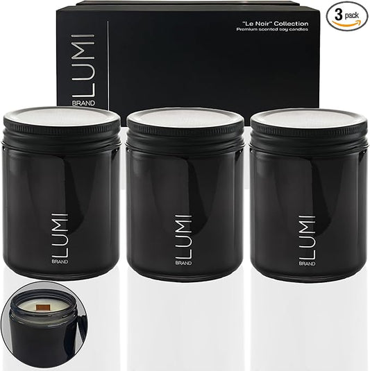 Set of 3 Scented Soy Candles Gift Set | Le Noir Collection | 3 Scented Candles - Men's Cologne, Red Teakwood, Bergamot & Oud | Crackling Wood Wick | Clean Burn | 40+HR Burn Time, 7oz Each