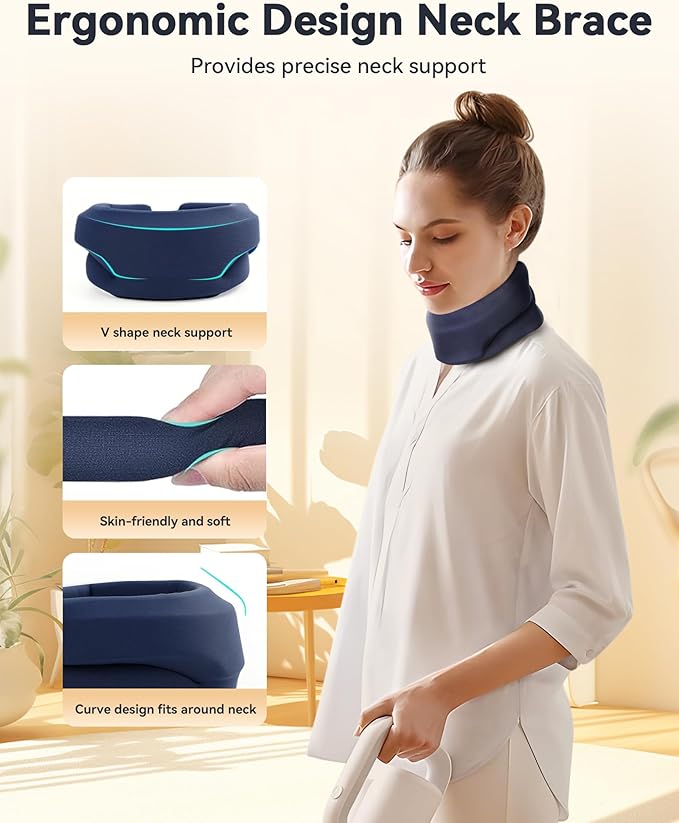 Heated Neck Brace Cervical Collar - Neck Support Brace with Heating Pad, Soft Foam Wraps Keep Vertebrae Stable and Aligned for Relief of Cervical Spine Pressure for Women & Men (S Size) Blue