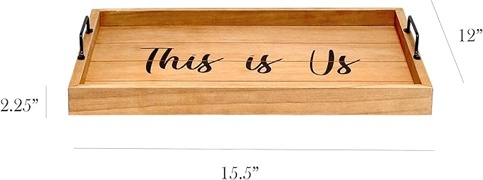 Elegant Designs HG2000-NTU Decorative Wood Serving Tray w/Handles, 15.50" x 12", This is Us, Natural Wood