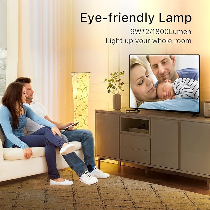 chiphy Floor Lamp, 52" (S) Tall Standing Lamp, 3 Levels Adjustable Brightness LED Bulbs, Column Floor Light, Marble Gradient Fabric Lampshade, Home Decor for Living Room, Bedroom, Kids Room