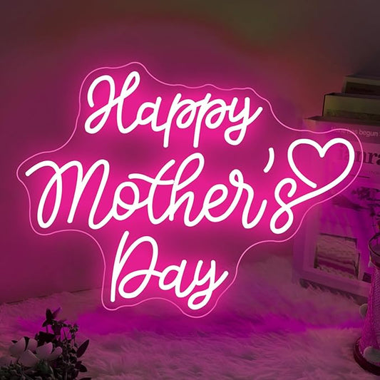 Happy Mother's Day Neon Sign Mother's Day Party Backdrop LED Neon Light Home Room Wall Decor Gift for Mom Wife Birthday with Dimmable Switch