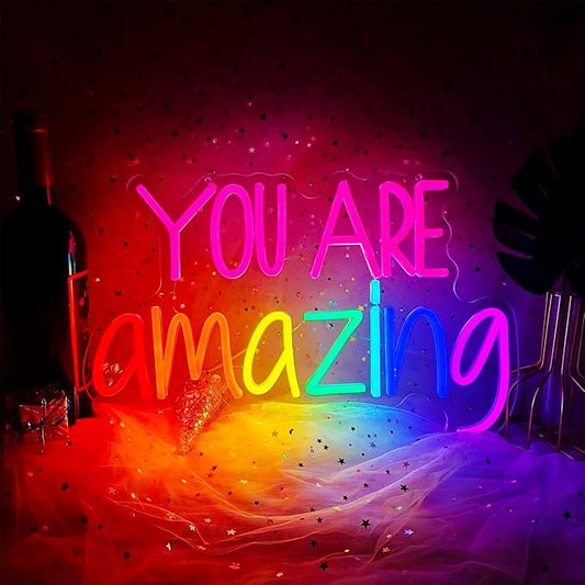 You Are Amazing Neon Sign Dimmable, USB You are Amazing LED Neon Light Sign for Wall Decor, Colorful LED Letter Light Up Sign for Living Room Bedroom Christmas Gift, 16.9" X 10.6"