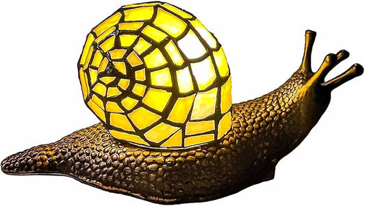 Bieye L10943 Land Snail Tiffany Style Stained Glass Accent Table Lamp for Home Decor (Yellow, 10" D x 5" W x 5" H)
