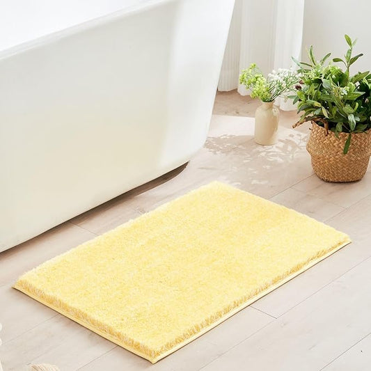 Douceur Sparkle Bath Mats for Bathroom Non Slip 32" X 20", Super Soft Microfiber Yellow Bathroom Rugs Washable, Fluffy Absorbent Bath Rugs, Quick Dry Shower Mat Gifts, Yellow and White