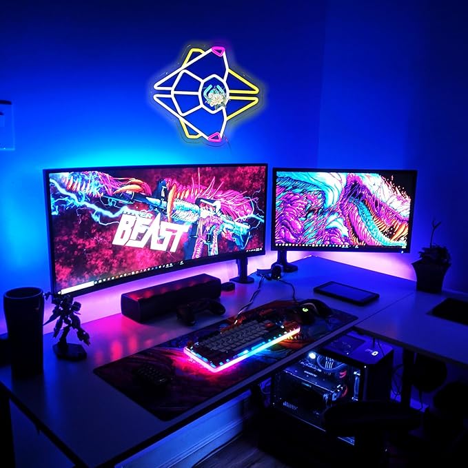 Gaming Ghost Shell Neon Sign for Wall Decor, Game Room, Bedroom, Man Cave, USB Powered, Dimmable, Pink, Yellow, Ice Blue, 13.7"x12.6"