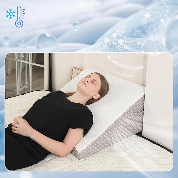 Wedge Pillow for Sleeping, 12 Inch Cooling Triangle Bed Pillow with Removable Cover, Elevated Body Pillow for Back Support, After Surgery, Snoring, Neck, Leg and Acid Reflux