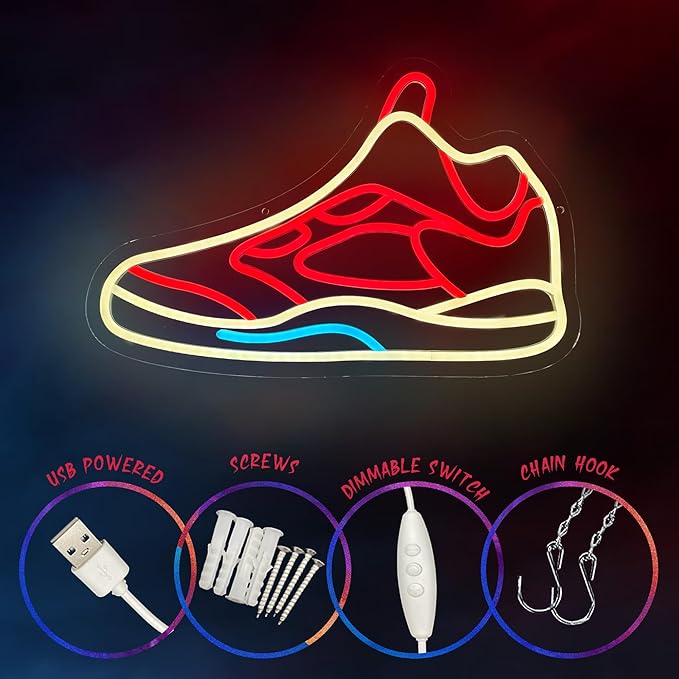 Track Shoe Neon Sign for Wall Decor,Dimmable LED Neon Light Sign for Bedroom Man Cave Sport Wall Art, Boy Birthday Gift, Room Decor