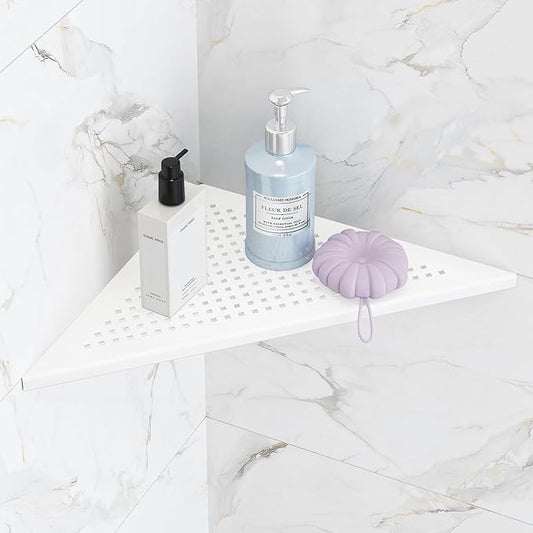 Bathroom Corner Shelf, Recessed 12" Shower Shelf Caddy, SUS304 Stainless Steel Shelf Wall Mount Triangular, No Drilling, Matte White