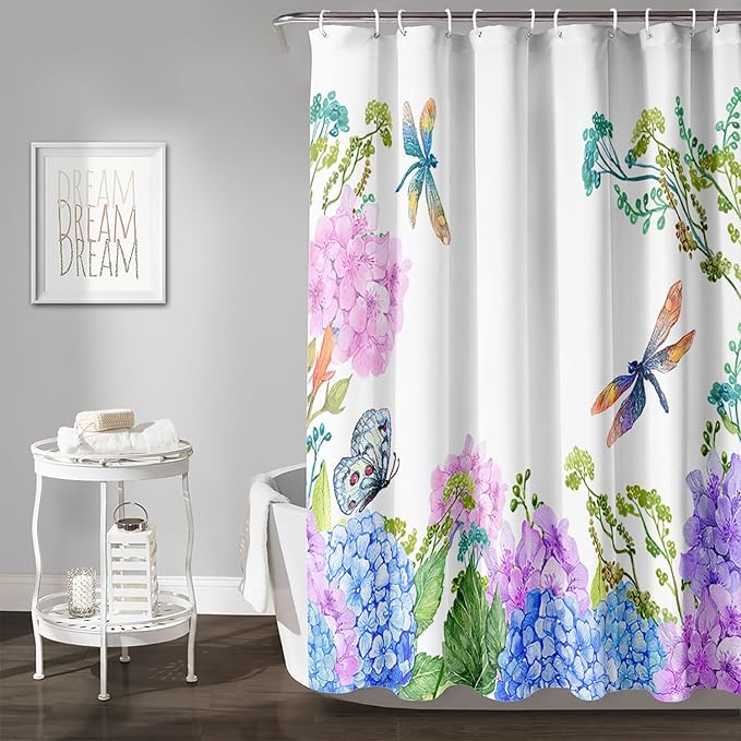AILONEN Purple Blue Floral Shower Curtain,Watercolor Flower Leaves Wildflower Decorative Bath Curtain 48" W*72" H Polyester Fabric Waterproof Bathroom Curtain with 12 Plastic Hooks