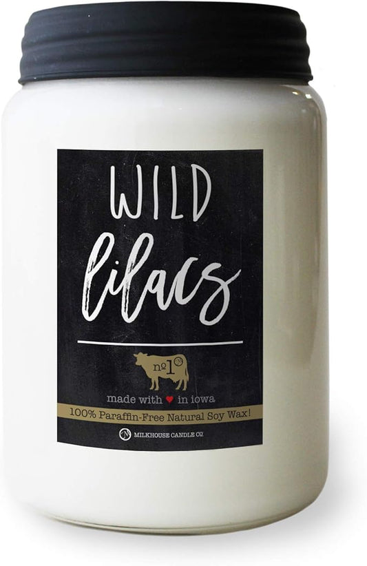 Milkhouse Candle Company - Wild Lilacs - 26oz Beeswax and Soy Candles - Farmhouse Collection - 100% Natural, Paraffin Free, with Premium Fragrance Oil, Glass Jars with Lids