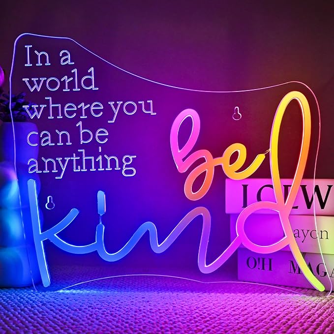 Be Kind Neon Sign Student Classroom Neon Lights For Wall Decor Dimmable Colorful Light Up Sign For Bedroom Library Classroom Reading Study Room Decoration Boy Girls Gifts