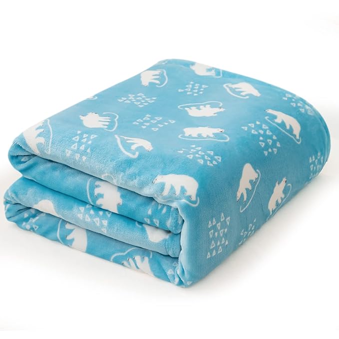 DaysU Plush Flannel Sherpa Baby Blanket for Girls Boys, Portable Reversible Soft Micro Fleece Baby Crib Throw Blanket with Animal Print for Newborn and Nursery, Polar Bear, 30"x40"