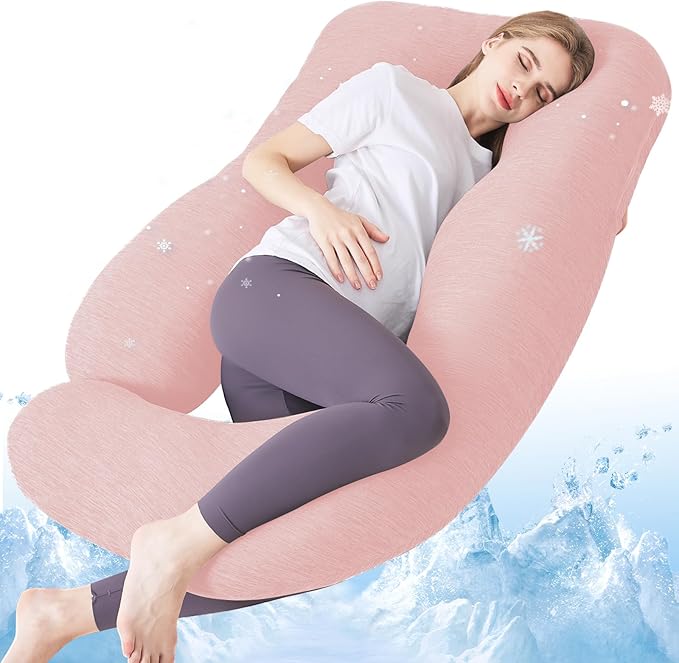 Sasttie Pregnancy Pillow Cooling, Cooling Pregnancy Pillow for Sleeping, Cooling Maternity Pillows for Pregnant Women, Pregnancy Must Haves U-Shaped Full Body Pillow with Cooling Cover, Blush